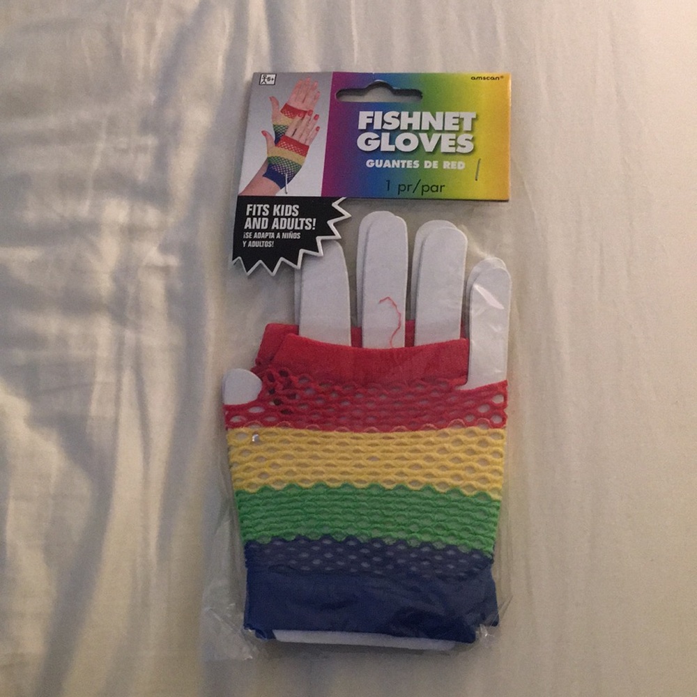 rainbow fishnet gloves